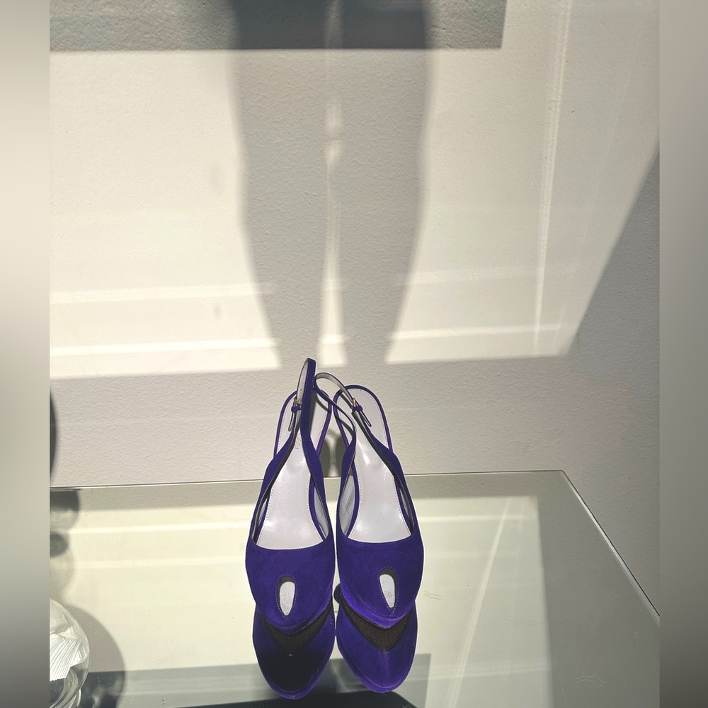 Sergio Rossi Suede Platform Slingback Stiletto Heels, size 39